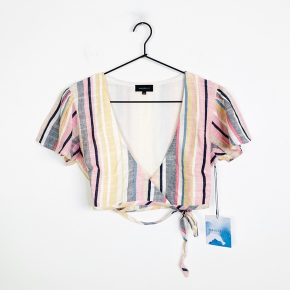 Majorelle cotton Cropped flutter sleeeve wrap top - Picture 6 of 7